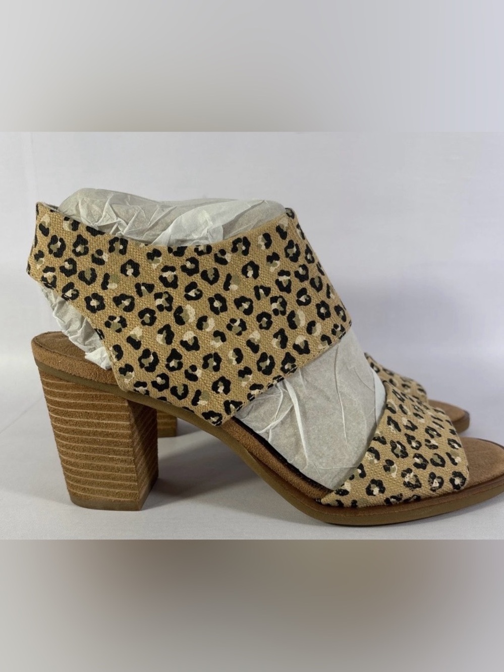 Toms Majorca cutout cheetah print Open-Toe Block Heel - Beige/Black 7.5 new